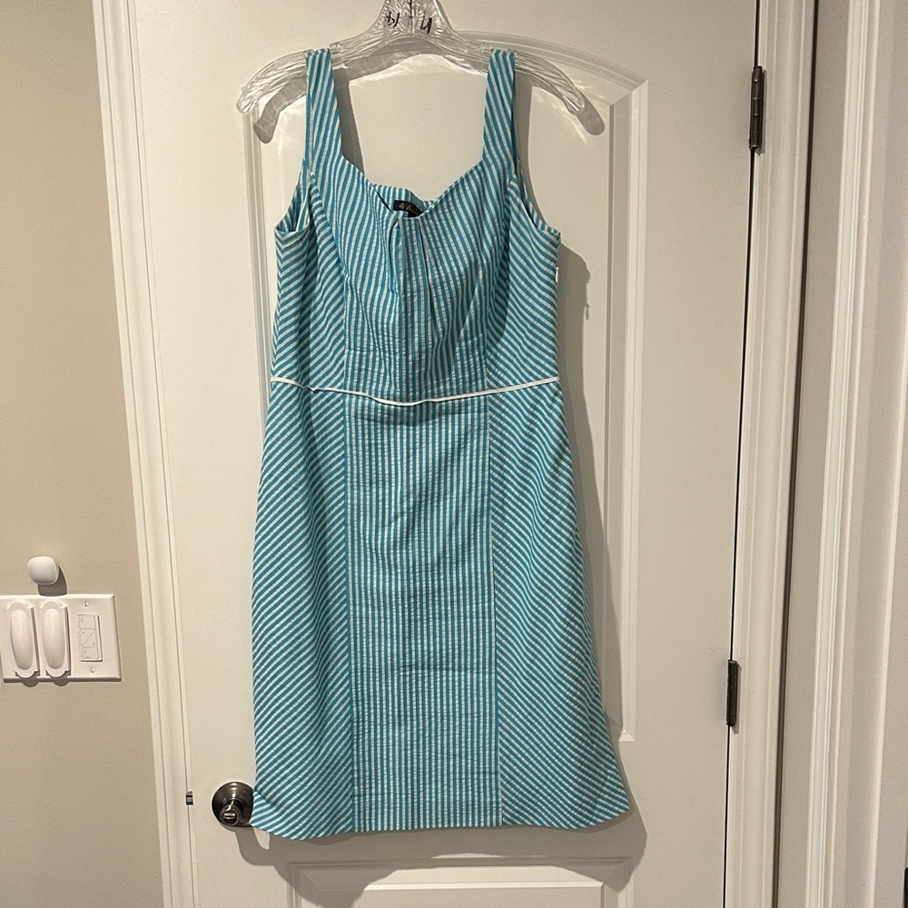 Brooks Brothers Aqua Striped Midi Dress